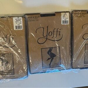 3 Pairs Medium Yoffi Black & Off Black Sheer & Silky Control Top Pantyhose